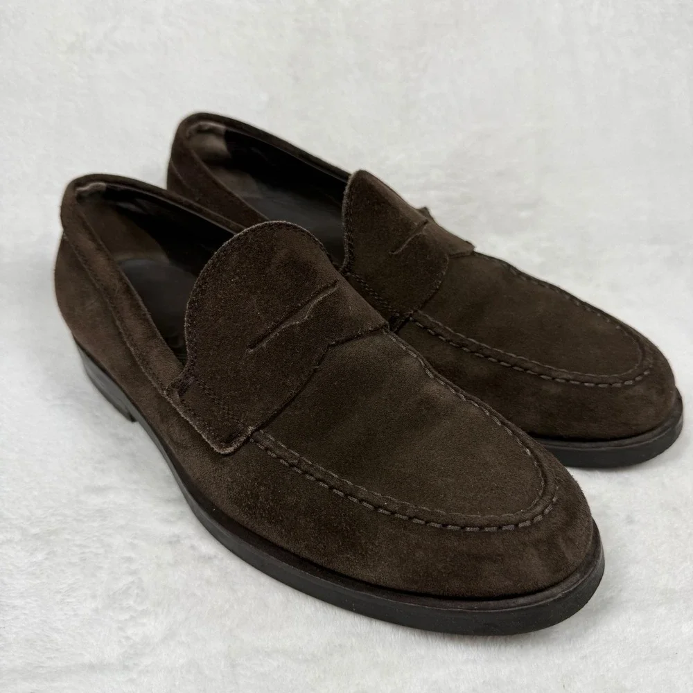 Tods Dark Brown Suede Penny Loafers Made in Italy Mens 5.5‎